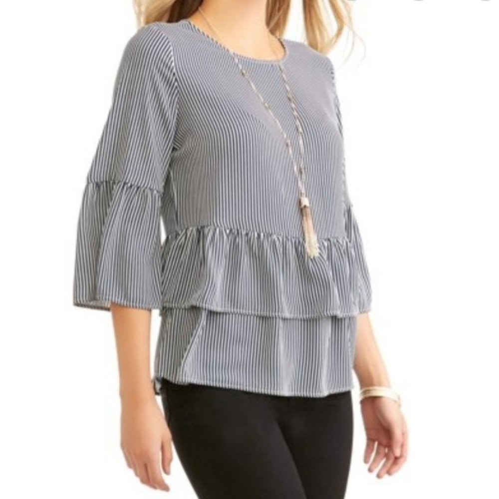 PLUS SIZE Striped Multi Tier Maternity Blouse NWT